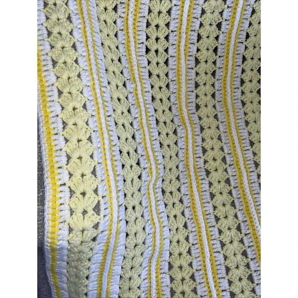 Handmade Crochet Throw Lap Blanket Colorful White Yellow 54x36
